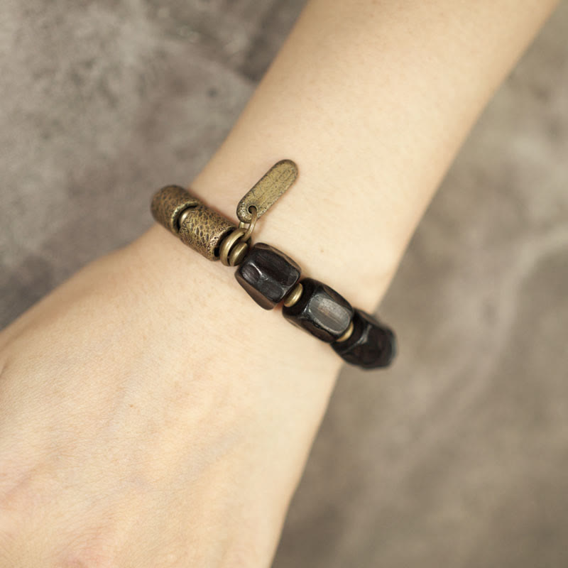 Mythstone Vintage Peace Ebony Wood Copper Beads Bracelet