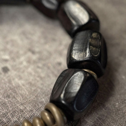 Mythstone Vintage Peace Ebony Wood Copper Beads Bracelet