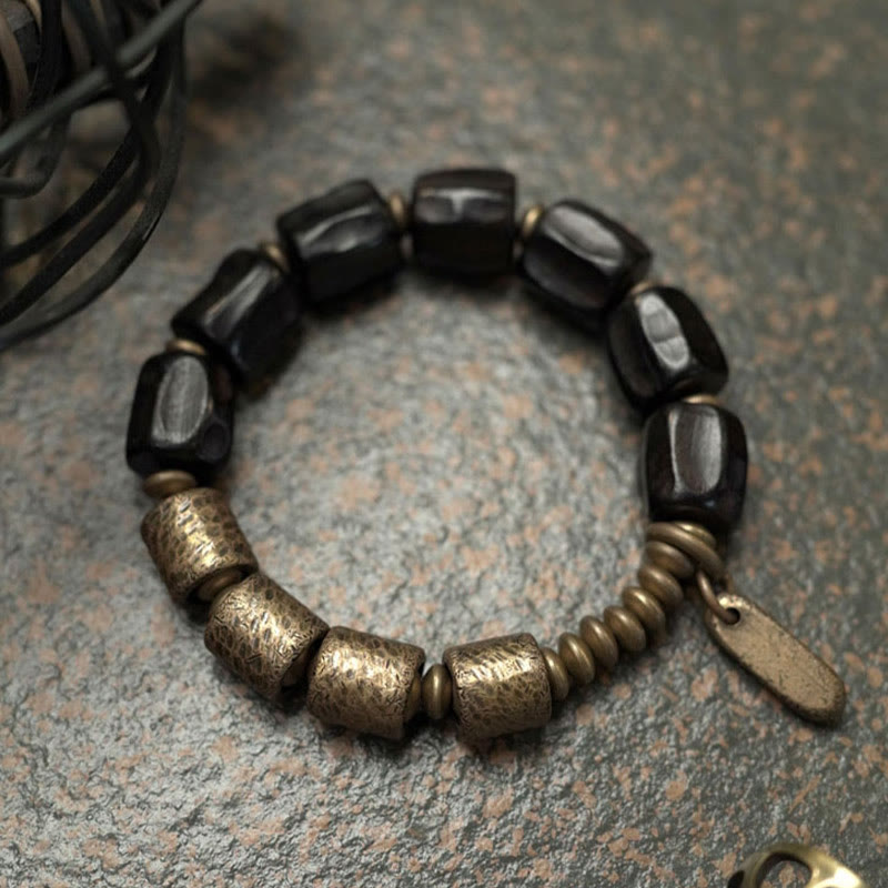 Mythstone Vintage Peace Ebony Wood Copper Beads Bracelet