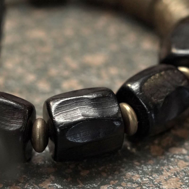 Mythstone Vintage Peace Ebony Wood Copper Beads Bracelet