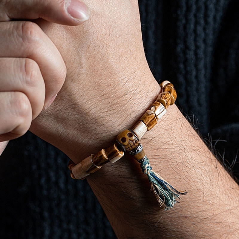 Mythstone Tibetan Deer Bone Yak Bone Skull Carved Wisdom Bracelet