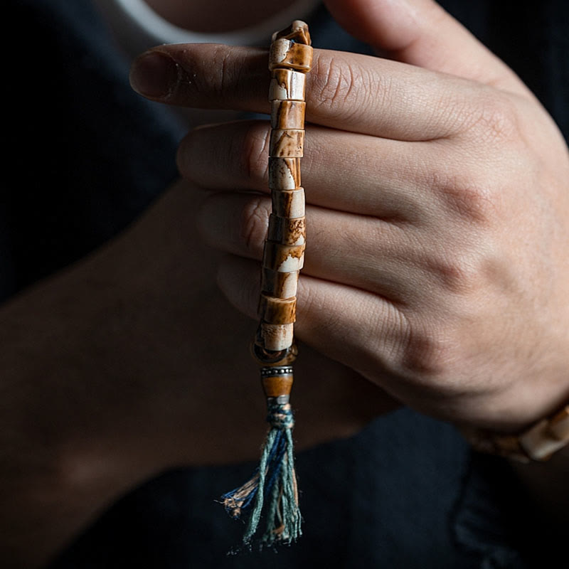 Mythstone Tibetan Deer Bone Yak Bone Skull Carved Wisdom Bracelet