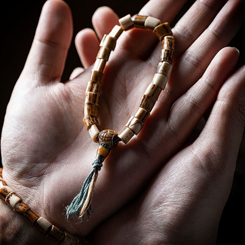 Mythstone Tibetan Deer Bone Yak Bone Skull Carved Wisdom Bracelet