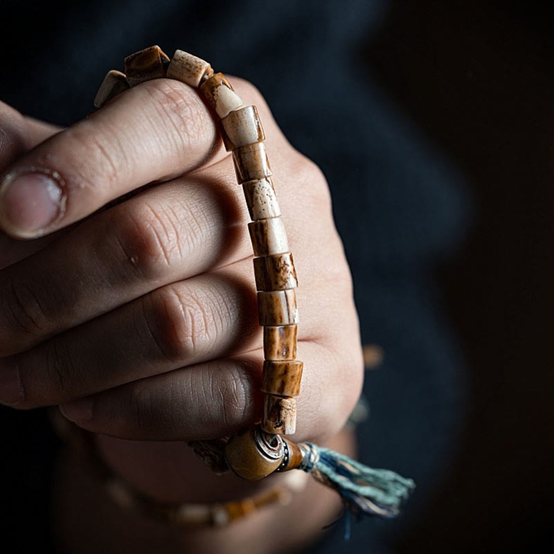 Mythstone Tibetan Deer Bone Yak Bone Skull Carved Wisdom Bracelet