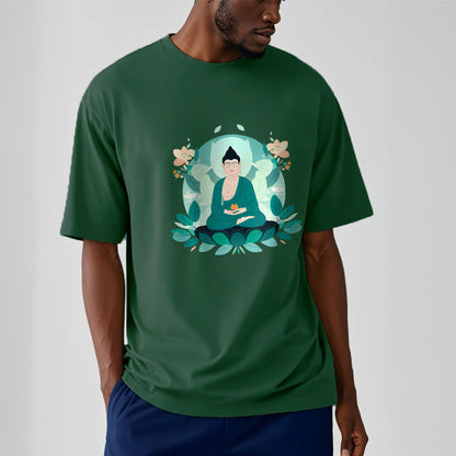 Mythstone Close Eyes Green Leaf Buddha Tee T-shirt