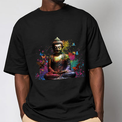 Mythstone Colorful Butterfly Flying Meditation Buddha Tee T-shirt