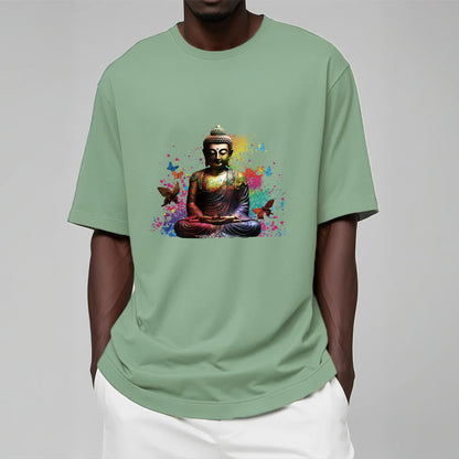 Mythstone Colorful Butterfly Flying Meditation Buddha Tee T-shirt