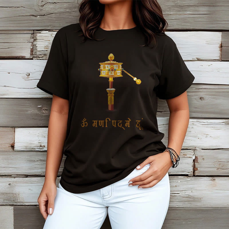 Mythstone Sanskrit OM NAMAH SHIVAYA Prayer Wheel Tee T-shirt