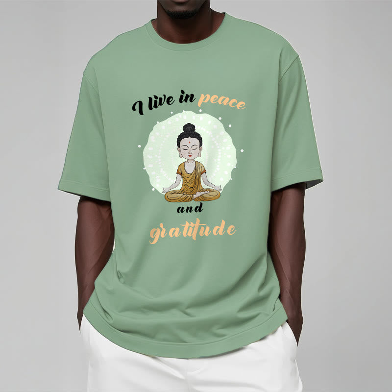 Mythstone I Live In Peace And Gratitude Illustration Buddha Tee T-shirt