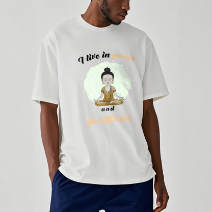 Mythstone I Live In Peace And Gratitude Illustration Buddha Tee T-shirt