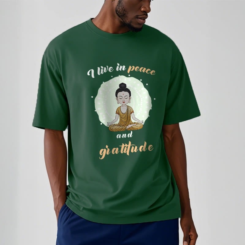 Mythstone I Live In Peace And Gratitude Illustration Buddha Tee T-shirt