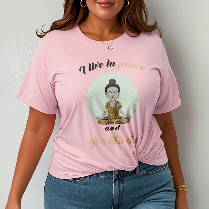 Mythstone I Live In Peace And Gratitude Illustration Buddha Tee T-shirt