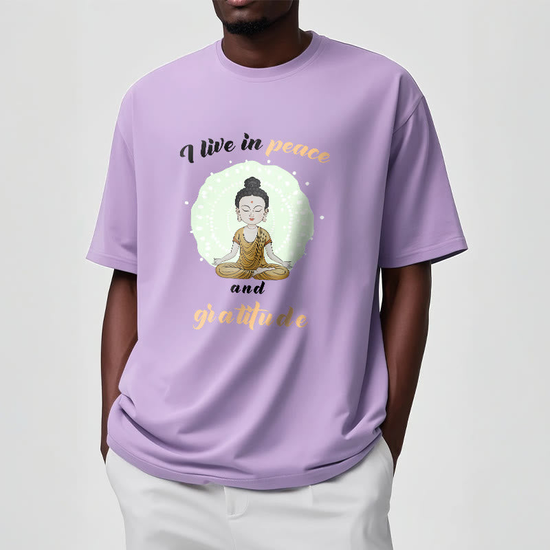 Mythstone I Live In Peace And Gratitude Illustration Buddha Tee T-shirt