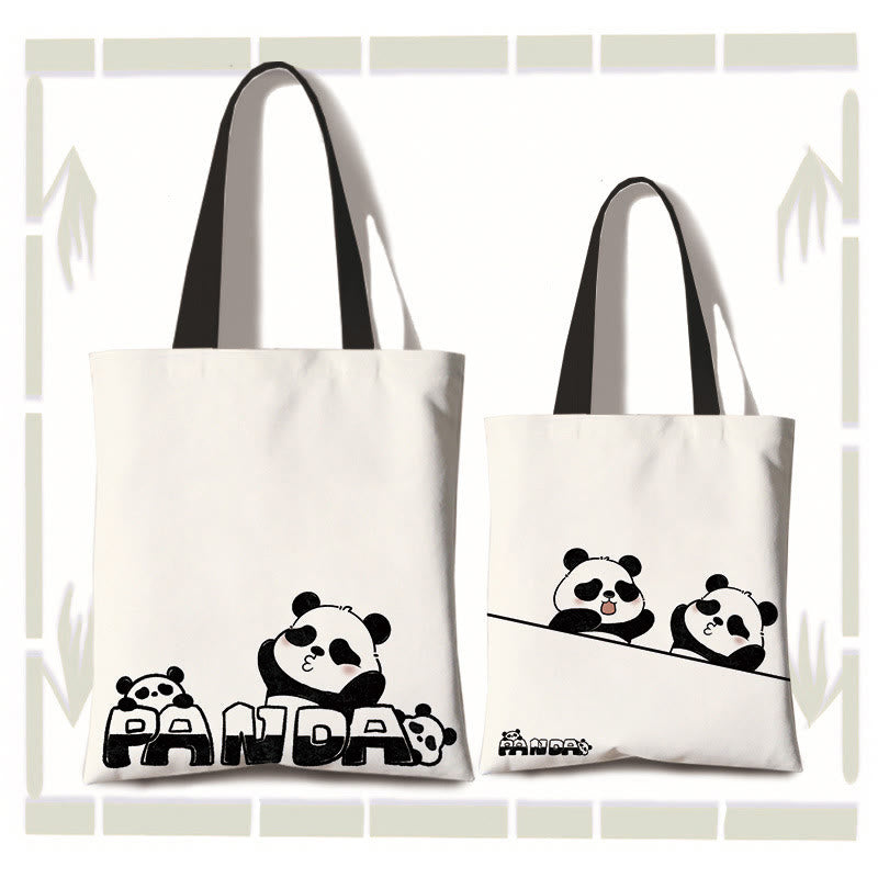 Mythstone Large Capacity Handmade Canvas Cute Panda Commuter Shoulder Bag Shopping Bag