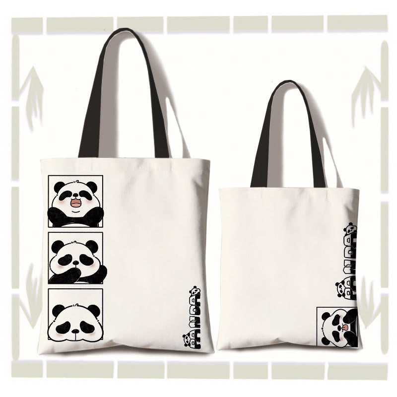 Mythstone Large Capacity Handmade Canvas Cute Panda Commuter Shoulder Bag Shopping Bag