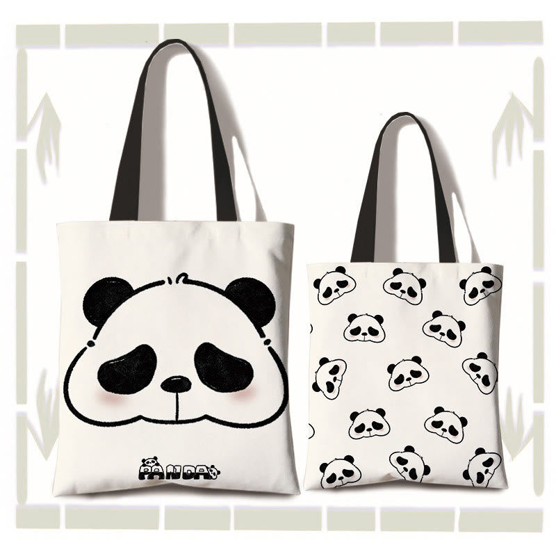 Mythstone Large Capacity Handmade Canvas Cute Panda Commuter Shoulder Bag Shopping Bag