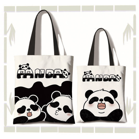 Mythstone Handmade Large Capacity Canvas Cute Panda Commuter Shopping Shoulder Bag