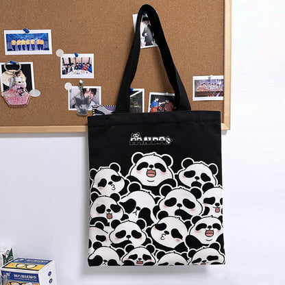 Mythstone Handmade Large Capacity Canvas Cute Panda Commuter Shopping Shoulder Bag