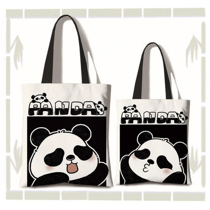 Mythstone Handmade Large Capacity Canvas Cute Panda Commuter Shopping Shoulder Bag