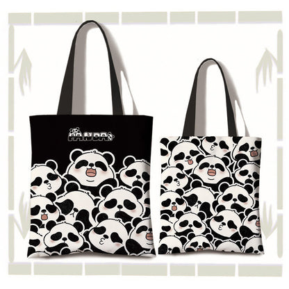 Mythstone Handmade Large Capacity Canvas Cute Panda Commuter Shopping Shoulder Bag