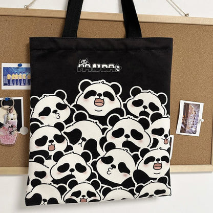 Mythstone Handmade Large Capacity Canvas Cute Panda Commuter Shopping Shoulder Bag