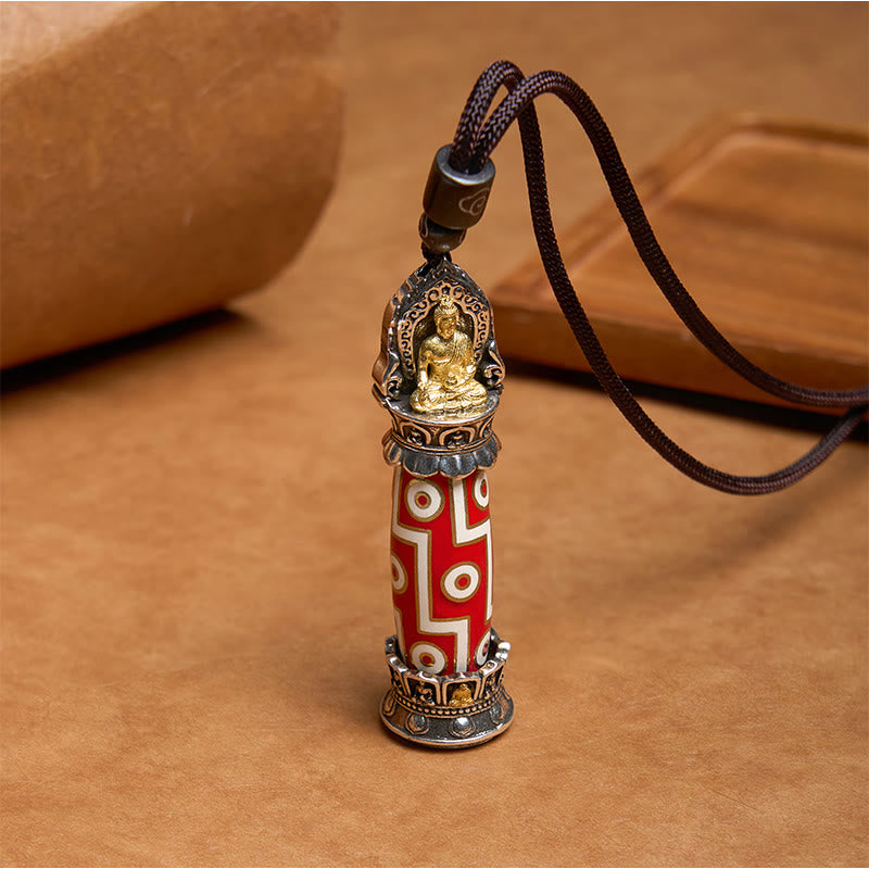 Mythstone Tibetan Medicine Buddha Nine-Eye Dzi Bead Protection Necklace Pendant