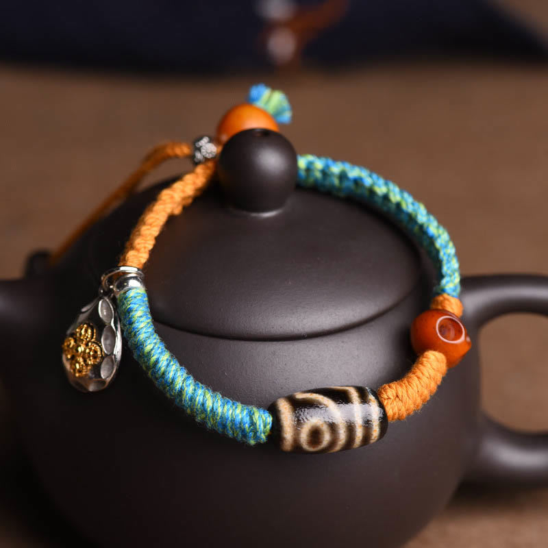 Mythstone Handmade Tibetan Dzi Bead Wealth Braided Bracelet