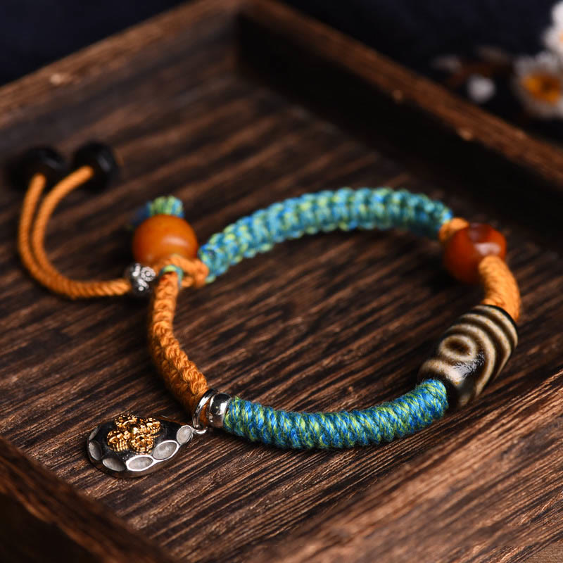 Mythstone Handmade Tibetan Dzi Bead Wealth Braided Bracelet