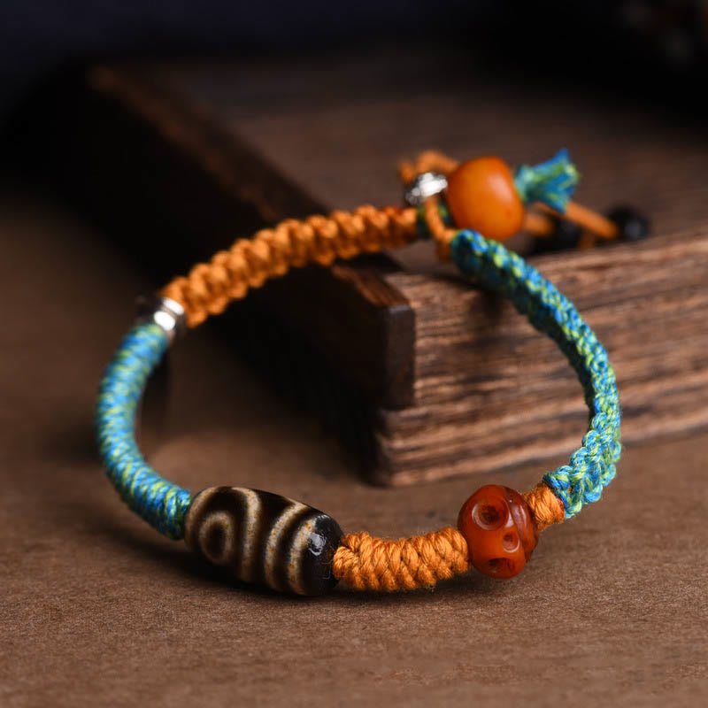 Mythstone Handmade Tibetan Dzi Bead Wealth Braided Bracelet