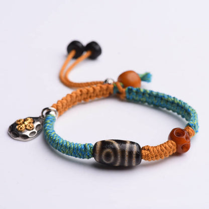 Mythstone Handmade Tibetan Dzi Bead Wealth Braided Bracelet