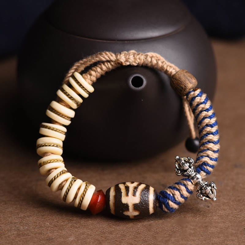 Mythstone Tibetan Yak Bone Dzi Bead Balance Strength Rope Bracelet