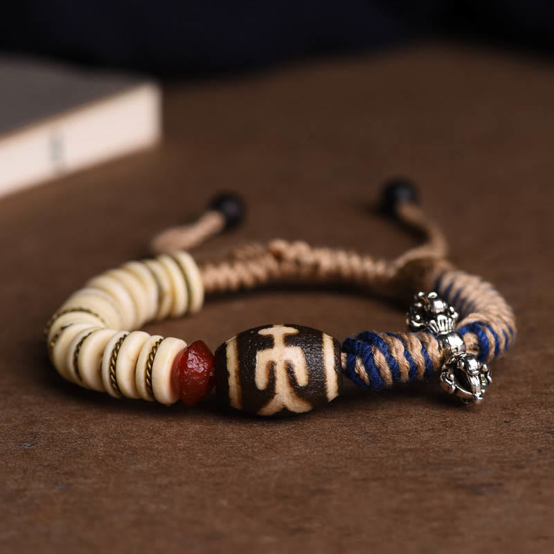 Mythstone Tibetan Yak Bone Dzi Bead Balance Strength Rope Bracelet