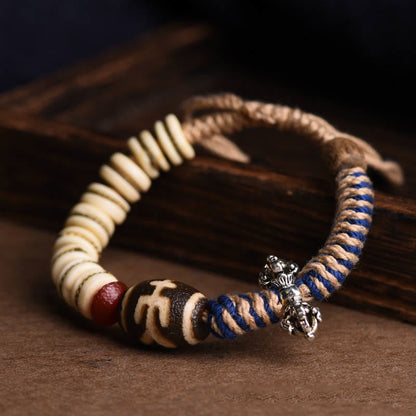 Mythstone Tibetan Yak Bone Dzi Bead Balance Strength Rope Bracelet