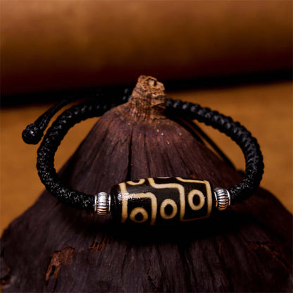 Mythstone Tibetan Nine-Eye Dzi Bead Three-eyed Dzi Bead Wealth Protection Rope Bracelet