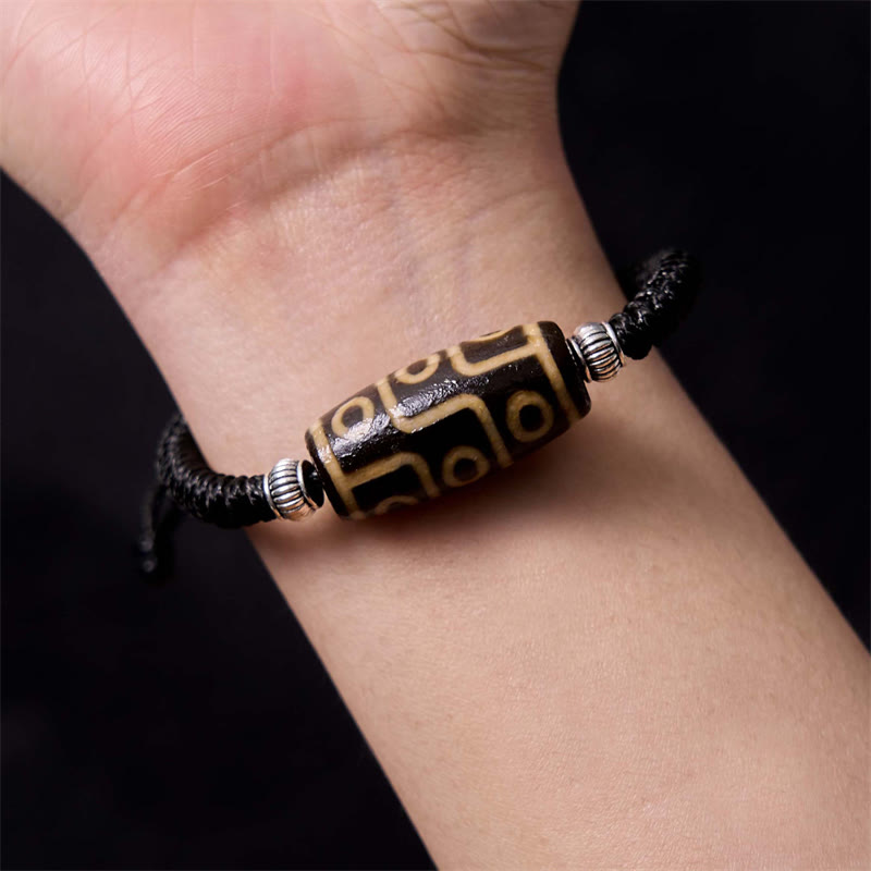 Mythstone Tibetan Nine-Eye Dzi Bead Three-eyed Dzi Bead Wealth Protection Rope Bracelet