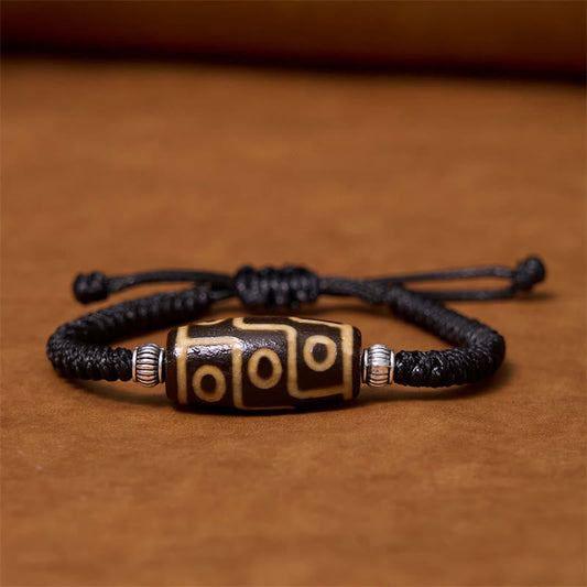 Mythstone Tibetan Nine-Eye Dzi Bead Three-eyed Dzi Bead Wealth Protection Rope Bracelet