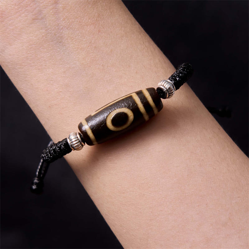 Mythstone Tibetan Nine-Eye Dzi Bead Three-eyed Dzi Bead Wealth Protection Rope Bracelet