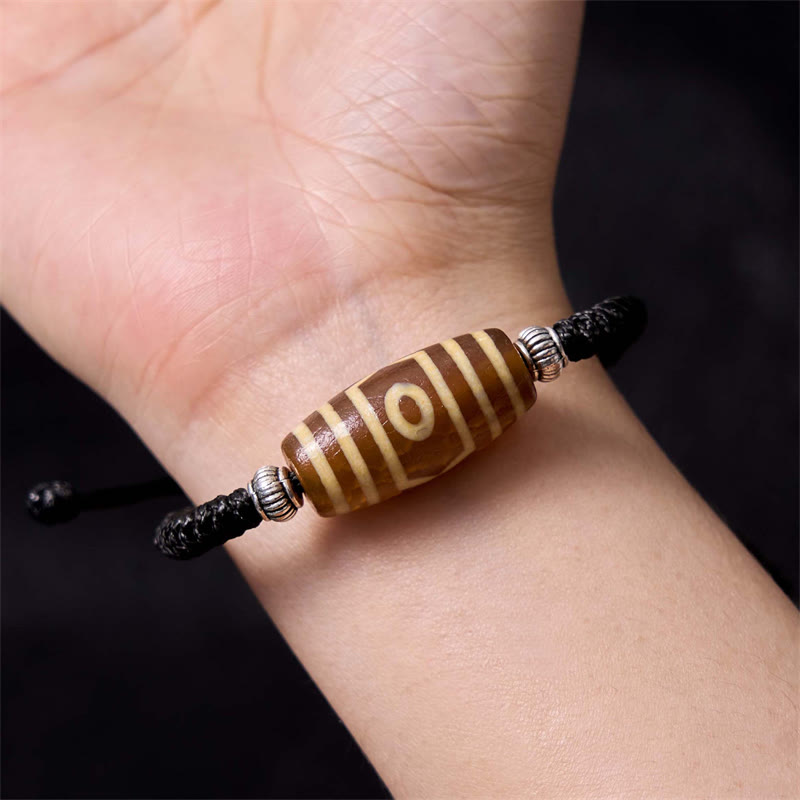 Mythstone Tibetan Nine-Eye Dzi Bead Three-eyed Dzi Bead Wealth Protection Rope Bracelet