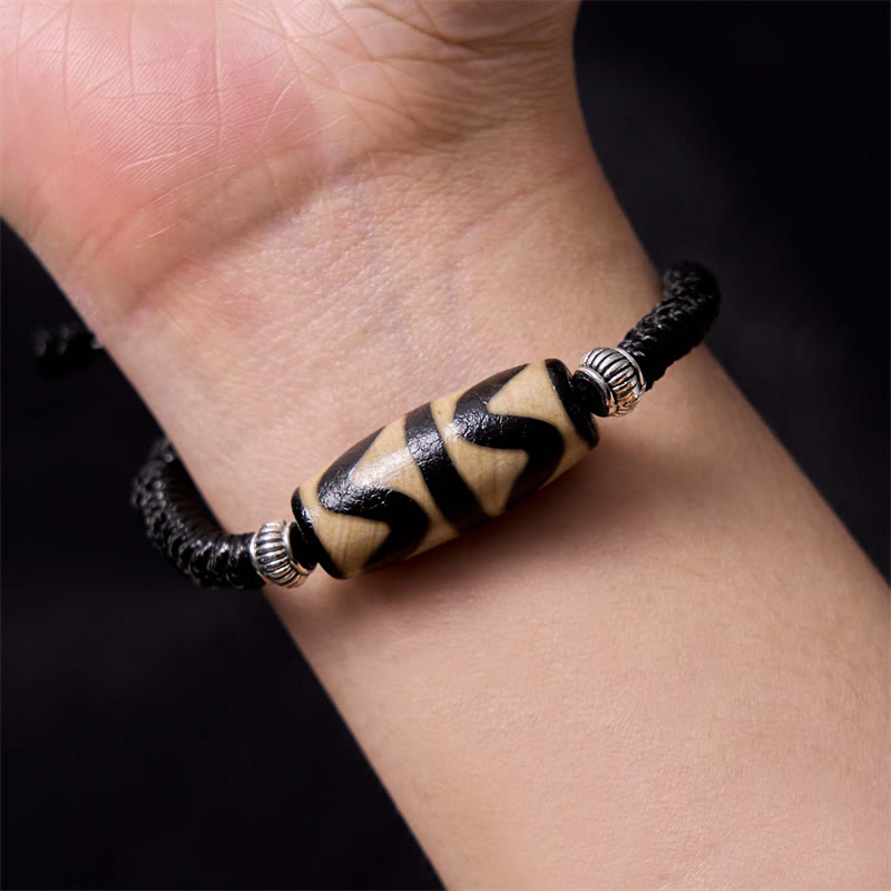 Mythstone Tibetan Nine-Eye Dzi Bead Three-eyed Dzi Bead Wealth Protection Rope Bracelet