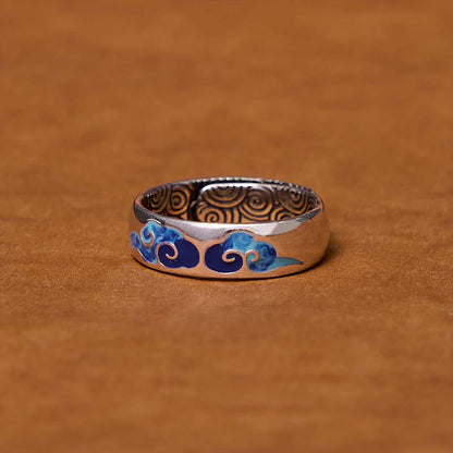 Mythstone Blue Auspicious Clouds Pattern Wealth Copper Adjustable Ring