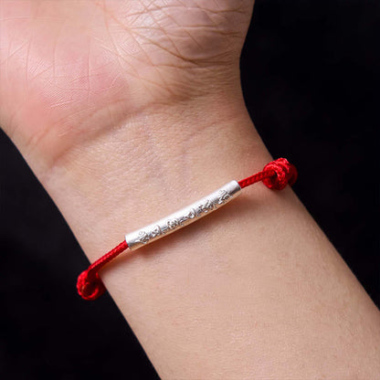 Pulsera de cuerda roja con fuerza Om Mani Padme Hum hecha a mano en plata de ley 999 de Mythstone