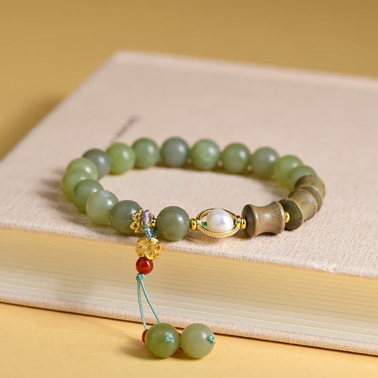 Mythstone Jade Sandalwood Bamboo Pearl Prosperity Bracelet