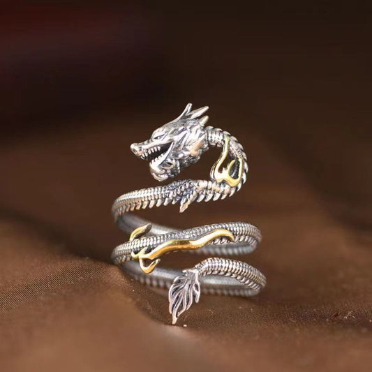 Mythstone Vintage Dragon Pattern Protection Ring