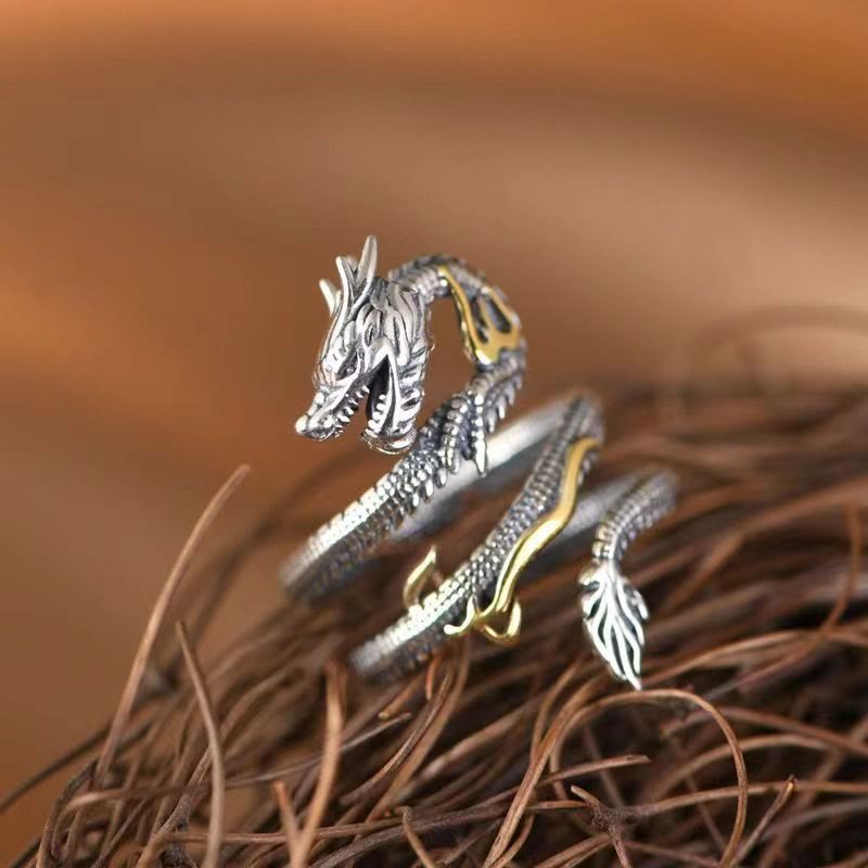 Mythstone Vintage Dragon Pattern Protection Ring