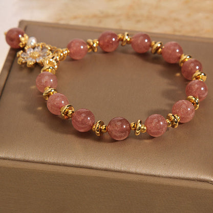 Mythstone Natural Strawberry Quartz Crystal Chrysanthemum Pearl Positive Bracelet