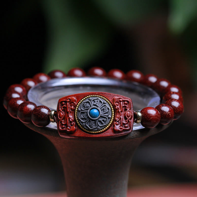 Mythstone Small Leaf Red Sandalwood Green Sandalwood Six True Words Peace Bracelet