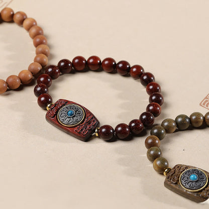 Mythstone Small Leaf Red Sandalwood Green Sandalwood Six True Words Peace Bracelet