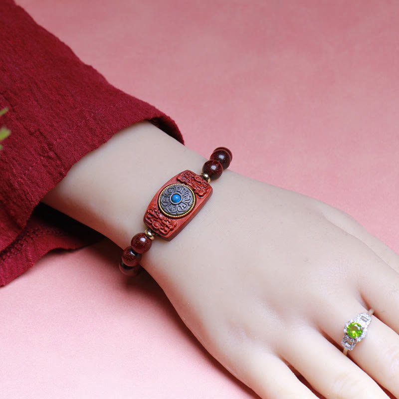 Mythstone Small Leaf Red Sandalwood Green Sandalwood Six True Words Peace Bracelet