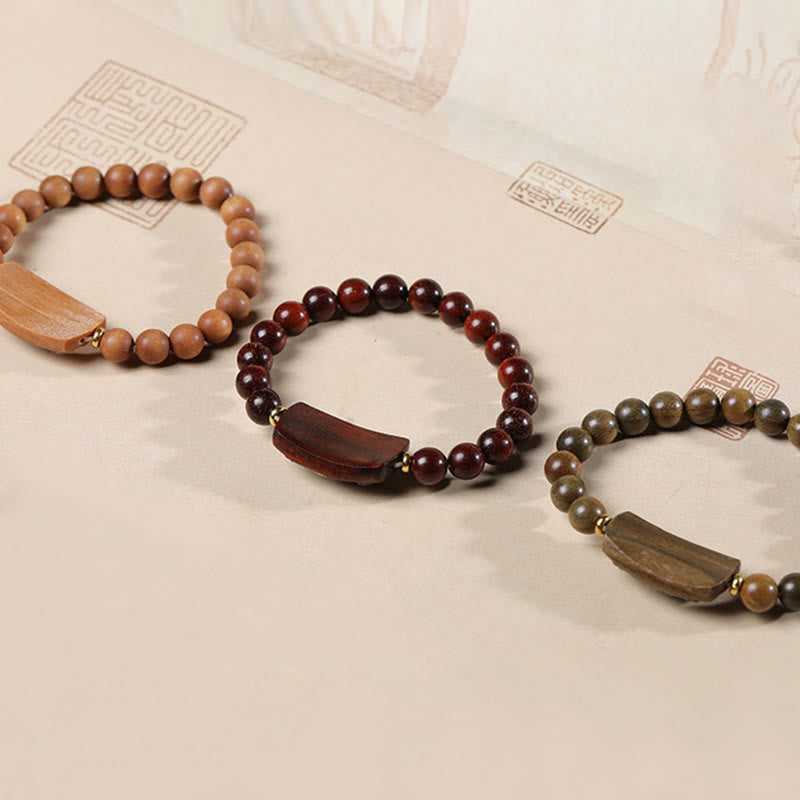 Mythstone Small Leaf Red Sandalwood Green Sandalwood Six True Words Peace Bracelet