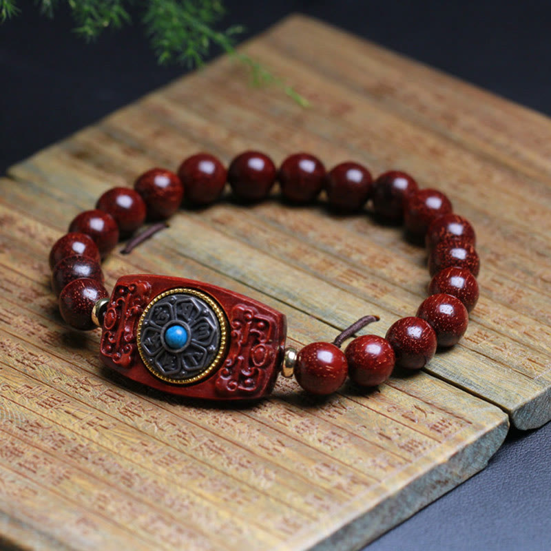 Mythstone Small Leaf Red Sandalwood Green Sandalwood Six True Words Peace Bracelet